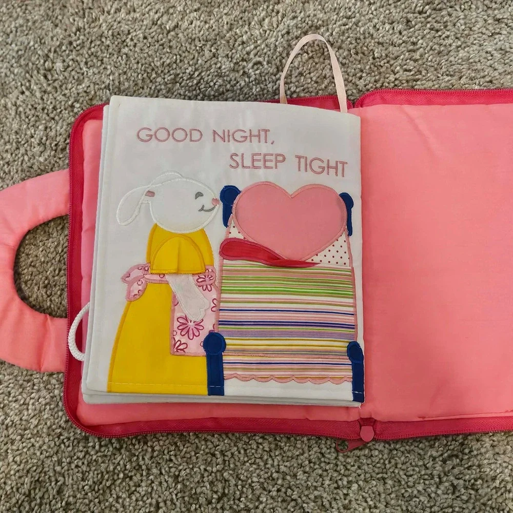Bedtime Bunny Quiet Book Kids OS Pink Fabric Activity Sensory Travel Toy